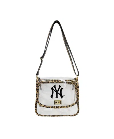 Logo Brands New York Yankees Leopard Print Trim Clear Purse In Transparent