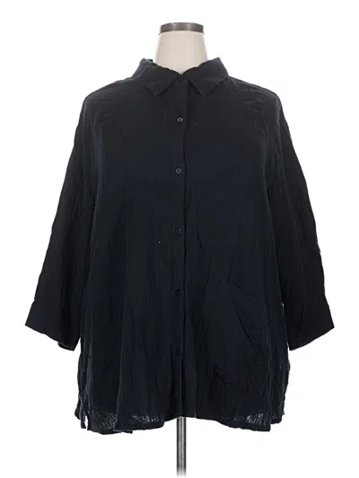 Pre-owned Logo By Lori Goldstein 3/4 Sleeve Button Down Shirt In Black