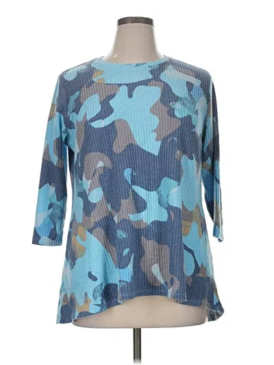 Pre-owned Logo By Lori Goldstein 3/4 Sleeve Top Blue Boatneck Tops