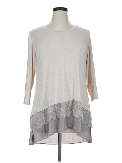 Pre-owned Logo By Lori Goldstein 3/4 Sleeve Top Gray Crew Neck Tops
