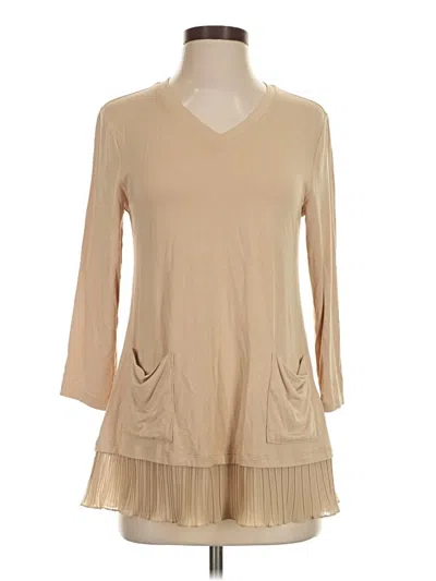 Pre-owned Logo By Lori Goldstein 3/4 Sleeve Top Tan V-neck Tops