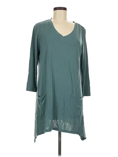Pre-owned Logo By Lori Goldstein 3/4 Sleeve Top Teal V Neck Tops In Blue