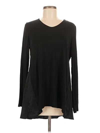 Pre-owned Logo By Lori Goldstein Long Sleeve Top Black V Neck Tops