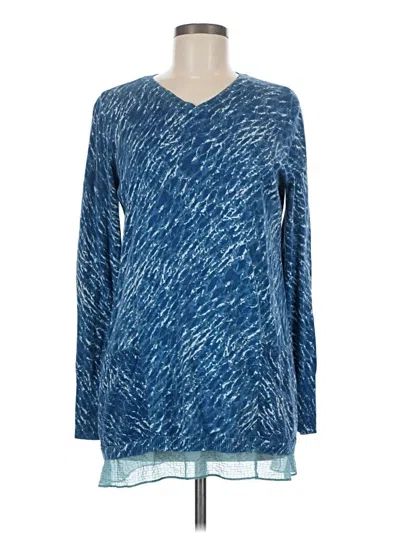 Pre-owned Logo By Lori Goldstein Long Sleeve Top Blue V-neck Tops