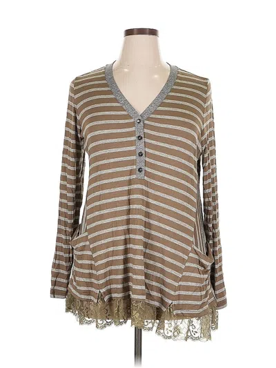 Pre-owned Logo By Lori Goldstein Long Sleeve Top Brown V Neck Tops