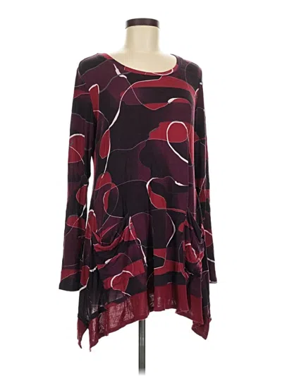 Pre-owned Logo By Lori Goldstein Long Sleeve Top Burgundy Crew Neck Tops