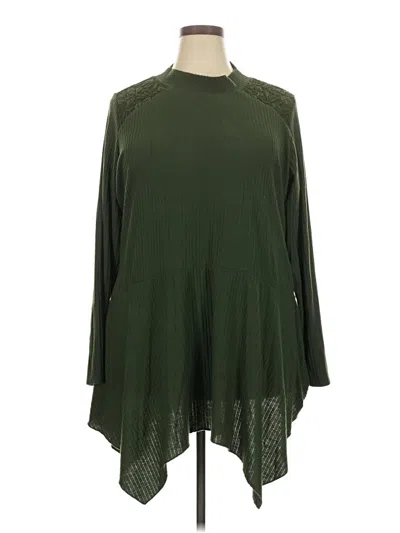 Pre-owned Logo By Lori Goldstein Long Sleeve Top Green Mock Neckline Tops