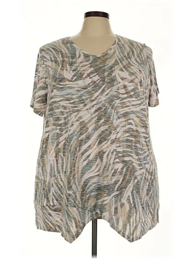 Pre-owned Logo By Lori Goldstein Short Sleeve Top Gray V-neck Tops
