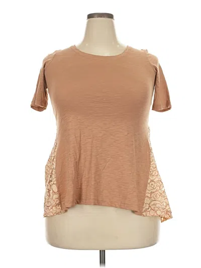 Pre-owned Logo By Lori Goldstein Short Sleeve Top Tan Sweetheart Neckline Tops