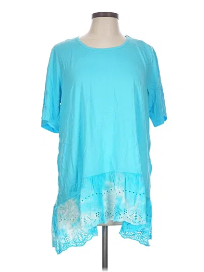Pre-owned Logo By Lori Goldstein Short Sleeve Top Teal Scoop Neck Tops
