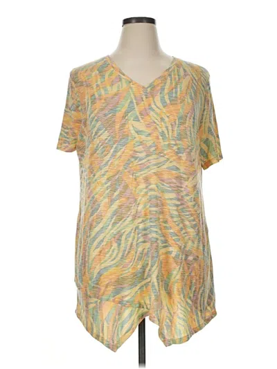 Pre-owned Logo By Lori Goldstein Short Sleeve Top Yellow V-neck Tops