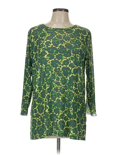 Pre-owned Logo Layers 3/4 Sleeve Top Green Boatneck Tops