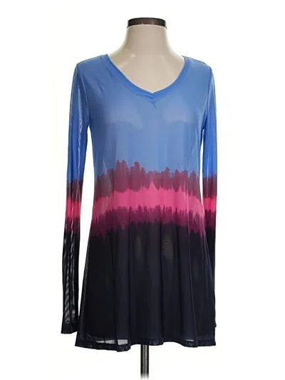 Pre-owned Logo Layers Long Sleeve Top Blue V-neck Tops