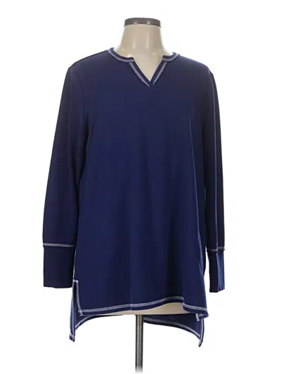 Pre-owned Logo Lounge 3/4 Sleeve Top Blue V-neck Tops