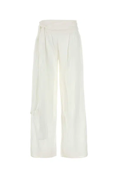Lois White Viscose Blend Sage Wide Leg Pant