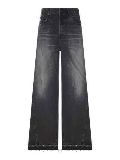 Lois Black Skater Flare Jeans With A Vintage-effect Washed Finish