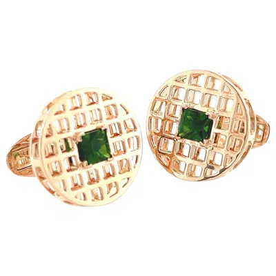 Pre-owned Lois D. Sasson Design Chrome Diopside Basket Rose Gold Cufflinks In Red