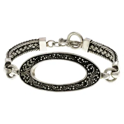 Pre-owned Lois Hill 925 Silver Woven Toggle Granulated Scroll Bracelet In Multi