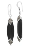 LOIS HILL LOIS HILL RHODIUM PLATED STERLING SILVER BLACK ONYX & BROWN DIAMOND MARQUISE DROP EARRINGS