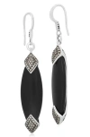 Lois Hill Rhodium Plated Sterling Silver Black Onyx & Brown Diamond Marquise Drop Earrings In Charcoal Black/silver