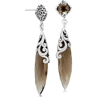 Lois Hill Sterling Silver Scroll Smoky Quartz Drop Earrings In Dark Brown/silver