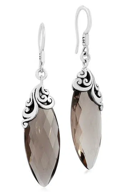 Lois Hill Sterling Silver Smokey Quartz Marquis Drop Earrings In Metallic