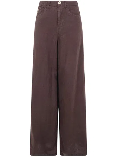 Lois Jeans Arlene Extra Wide Leg Linen Trousers In Brown
