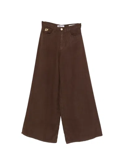Lois Jeans Button Wide-leg Trousers In Brown