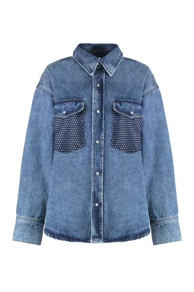 Lois Jeans Mia Rhinestone-pocket Shirt In Blue