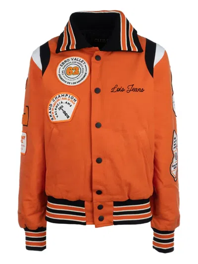 Lois Jeans Embroidered Varsity Jacket In Orange