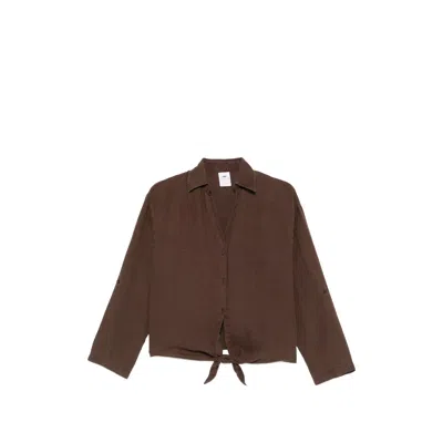 Lois Jeans Tie-front Shirt In Brown