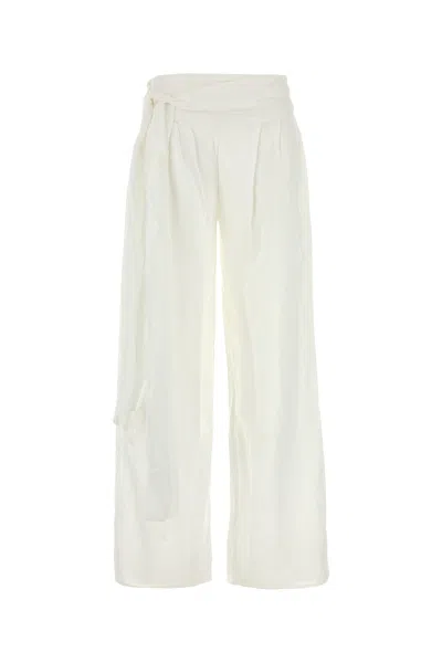 LOIS PANTALONE DALLA GAMBA AMPIA SAGE IN MISTO VISCOSA BIANCA  DONNA