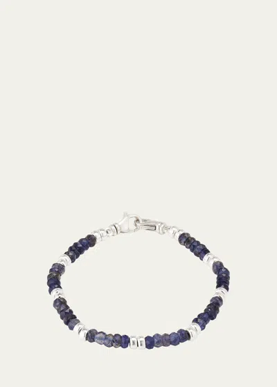 Lois Sasson Design Men's Iolite Beaded Bracelet With Sterling Silver In Blue