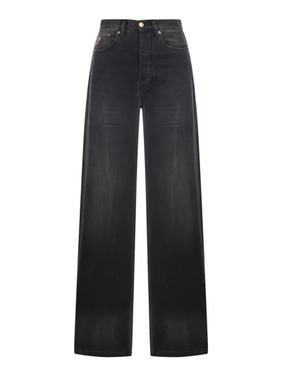 Lois Skater Loose Wide Leg Jeans In Black