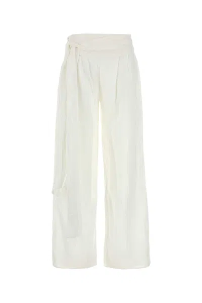 Lois White Viscose Blend Sage Wide-leg Pant