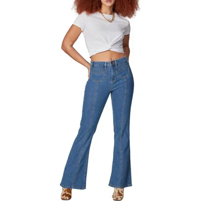 LOLA ALICE WOMENS RAW HEM DENIM FLARED JEANS