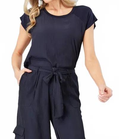 Lola And Sophie Cap Sleeve Baseball Tee In Navy Blue
