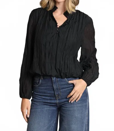 Lola And Sophie Crinkle Georgette Victorian Top In Black