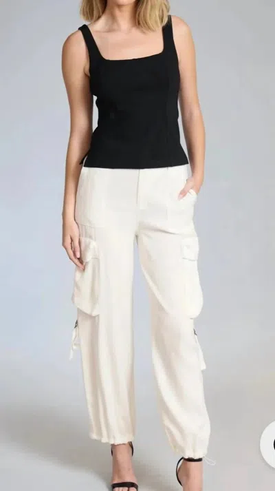 Lola And Sophie Cupro Twill Cargo Pants In Eggshell In White