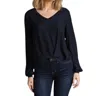 Lola And Sophie Distressed Satin V-neck Blouse In Black