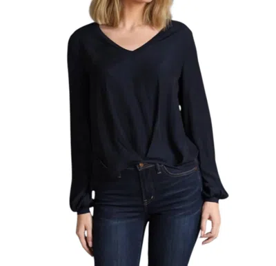 Lola And Sophie Distressed Satin V-neck Blouse In Black
