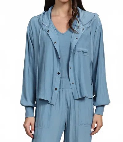 Lola And Sophie D-satin Cropped Hoodie In Blue Shadow
