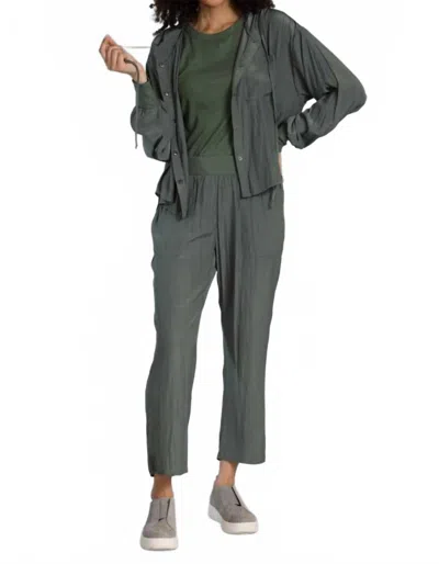 Lola And Sophie D-satin Cropped Hoodie In Dark Olive In Green