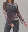 Lola And Sophie Full Moon Mesh Top In Charcoal In Pink