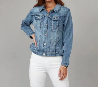 Lola And Sophie Gabriella-lbd Classic Denim Jacket In Light Blue Distressed