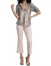 Lola And Sophie Garden Foil Peasant Blouse In Grey In Gray