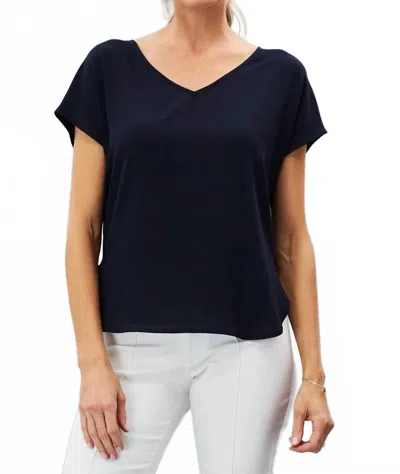 Lola And Sophie Hybrid Drop Shoulder V-neck T-shirt In Navy In Blue