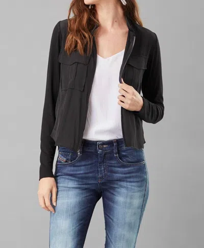 Lola And Sophie Lightweight Satin Utility Jacket In Black In Animal Print