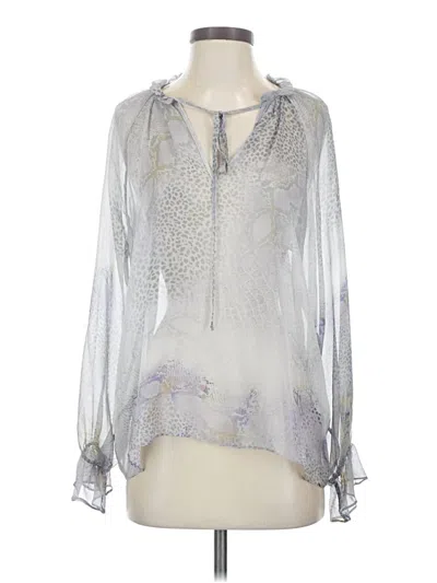 Pre-owned Lola And Sophie Long Sleeve Silk Top Silver Plunge Neckline Tops