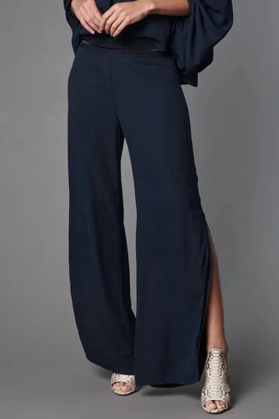 Lola And Sophie Nightwatch Double Georgette Wide Leg Pants In Navy In Black